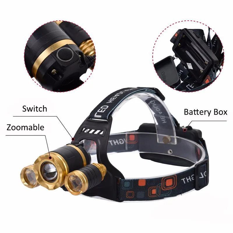 Professional Powerful Headllight 4-Mode White & UV Head Torch LED Rechargeable 18650 Zoom Headlamp For Running