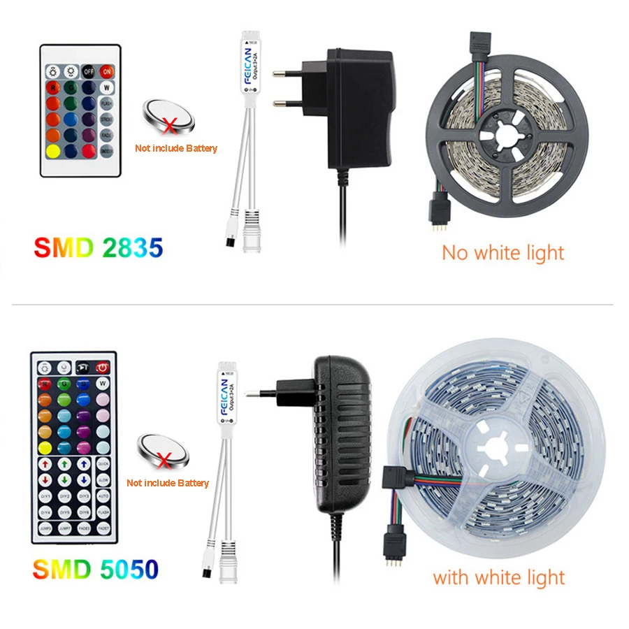 Светодиодная лента RGB светильник 12 В SMD2835 SMD5050 5 м 10 м 15 м 20 м гибкая лента лампа Водонепроницаемая с батареей пульт дистанционного