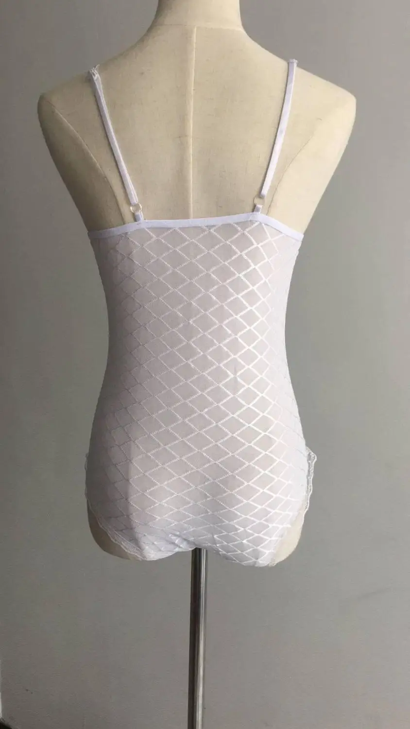 Monos sexys de malla de encaje para mujer, body con bordado Floral y cuello en V profundo, traje de tentación transparente, mono femenino