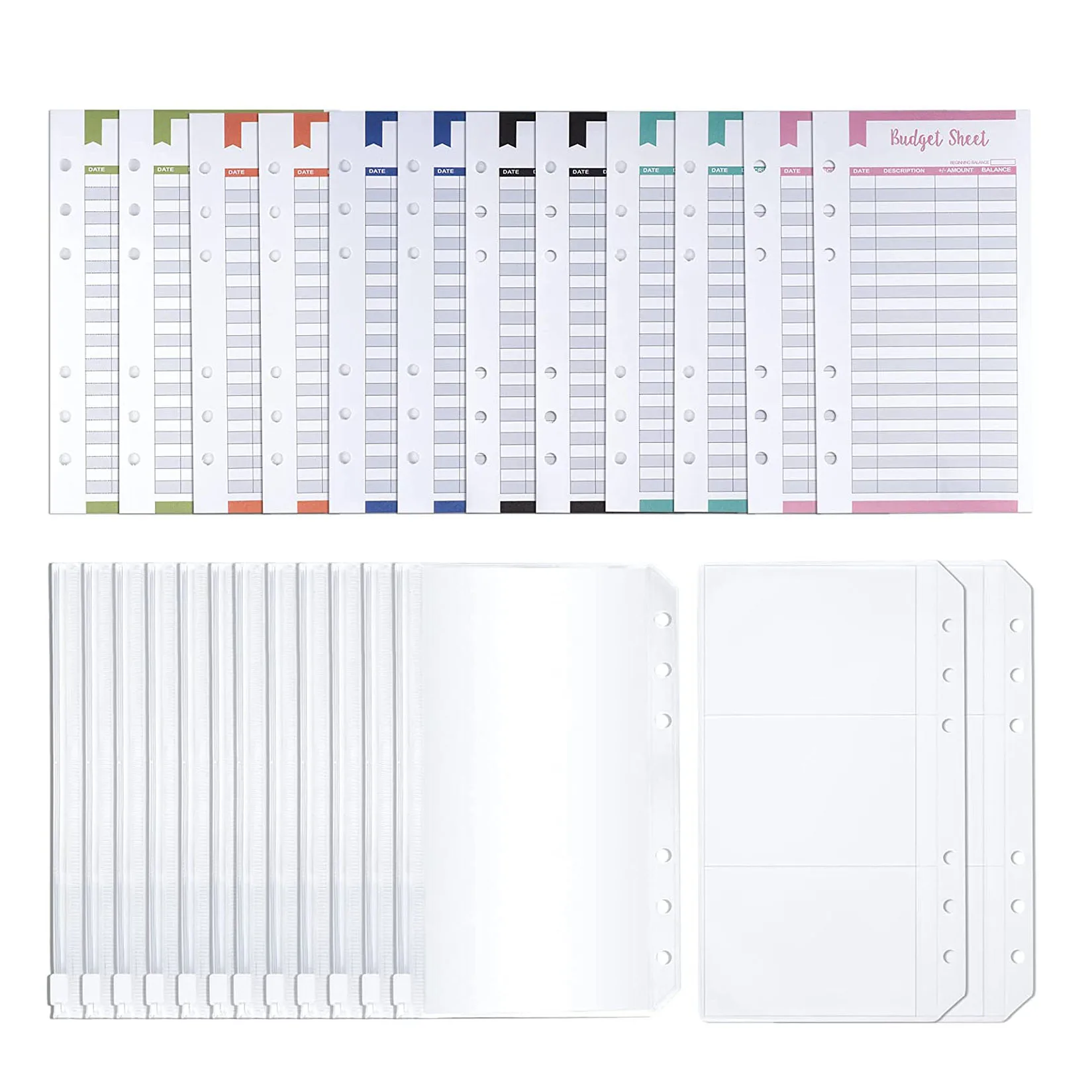 26 Pieces A6 Budget Binder Cash Envelope Planner Organizer Include 12 Expense Tracker Budget Sheets, 12 Binder Zipper Pockets