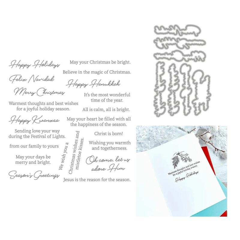 

New Christmas Metal Cutting Dies for Scrapbooking Paper Making Greeting Words Clear Stamps Set Frame Craft Card