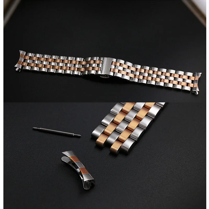 Flat and Curved End Watch Band 18 19 20 21 22mm 24mm 26mm Stainless Steel Watch Strap Butterfly Clasp Replacement Wrist Bracelet