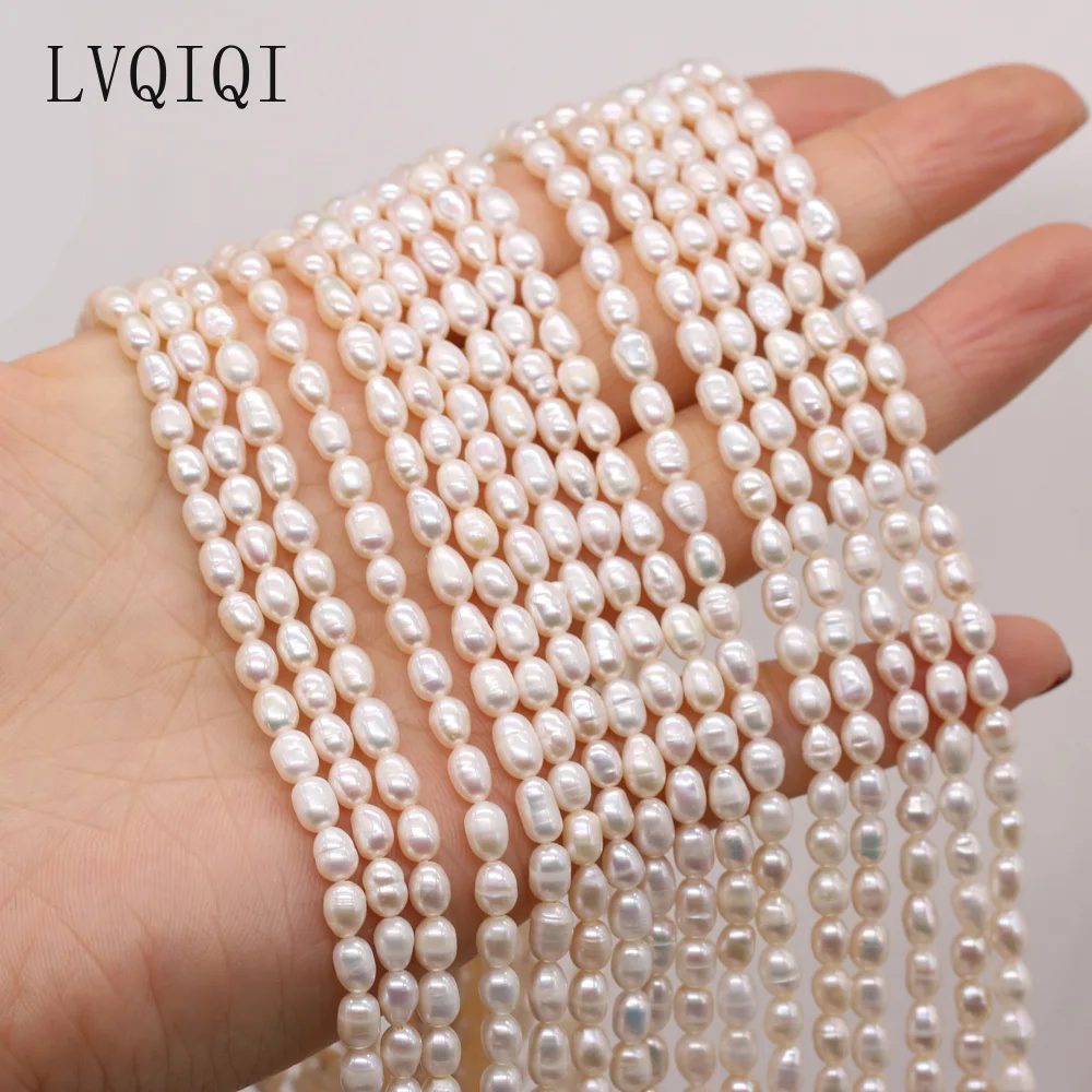 Natural Freshwater Pearl Beaded High Quality Rice Pearls Punch Loose Beads For Making Jewelry DIY Bracelet Necklace Accessories