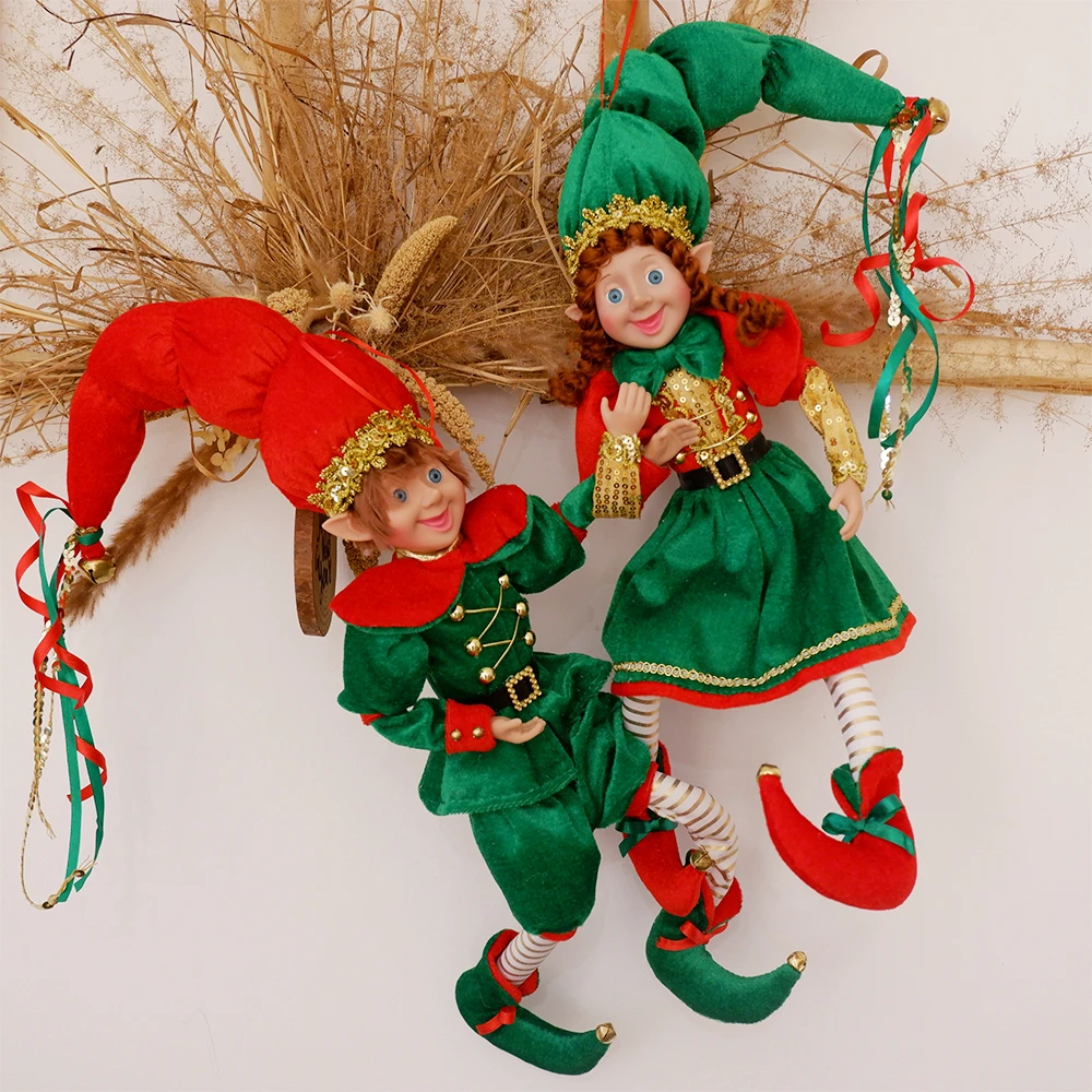 Elf Couple Navidad New Year Xmas Gifts for Kids Plush Dolls Toys Christmas Tree Pendant Drop Ornaments Hanging Decoration