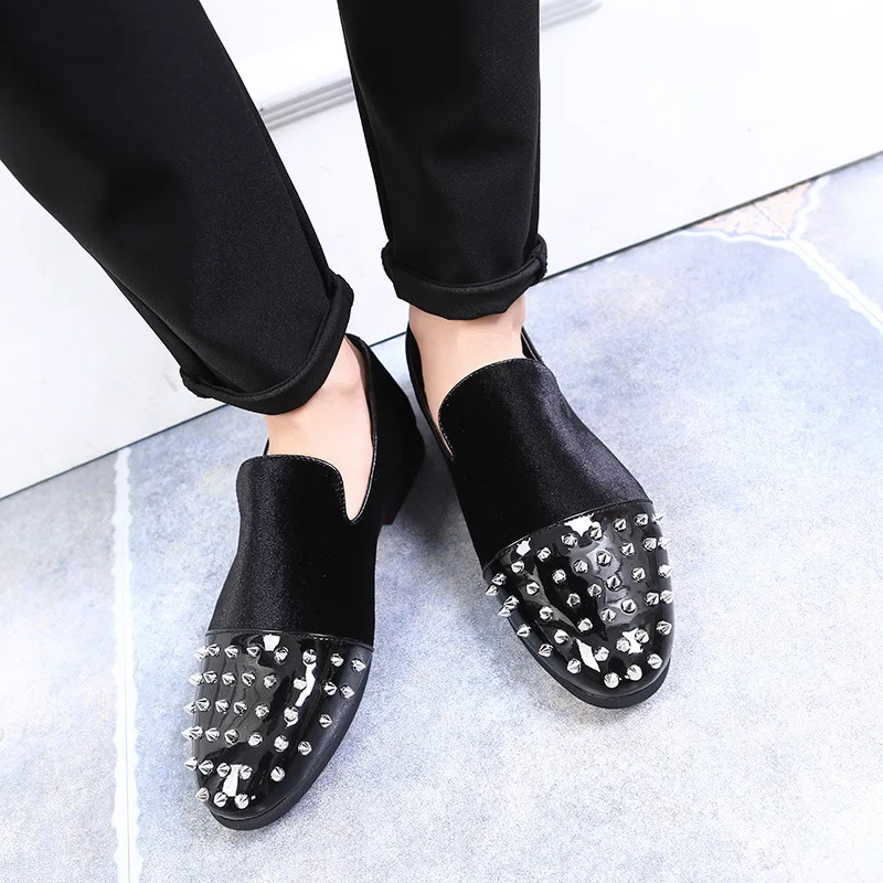 Party Rhinestone Rivet Men Flats Men Casual Shoes Brand Men Shoes plus size Loafers Men Velvet wedding shoes ST386