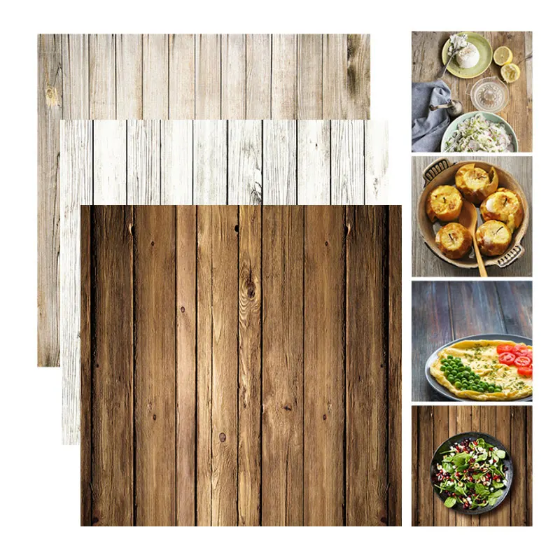 Retro Wood Board Backdrop Food Photography Background Texture Studio Video Photo Backgrounds Props Decoration 60x60cm
