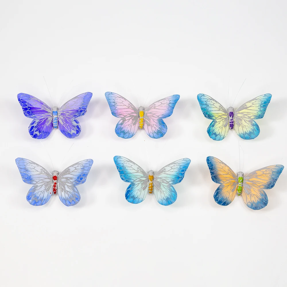 12pc Simulation Feather Butterfly Wedding Photography Color Balcony Decoration Pastoral Home Dragon Flower Pot Fake Butterflye