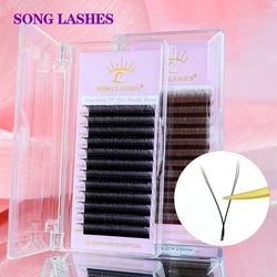 SONG LASHES – extensions de cils pré-faites en forme de YY, noir et marron, deux pointes C/D Curl, Fans de haute qualité