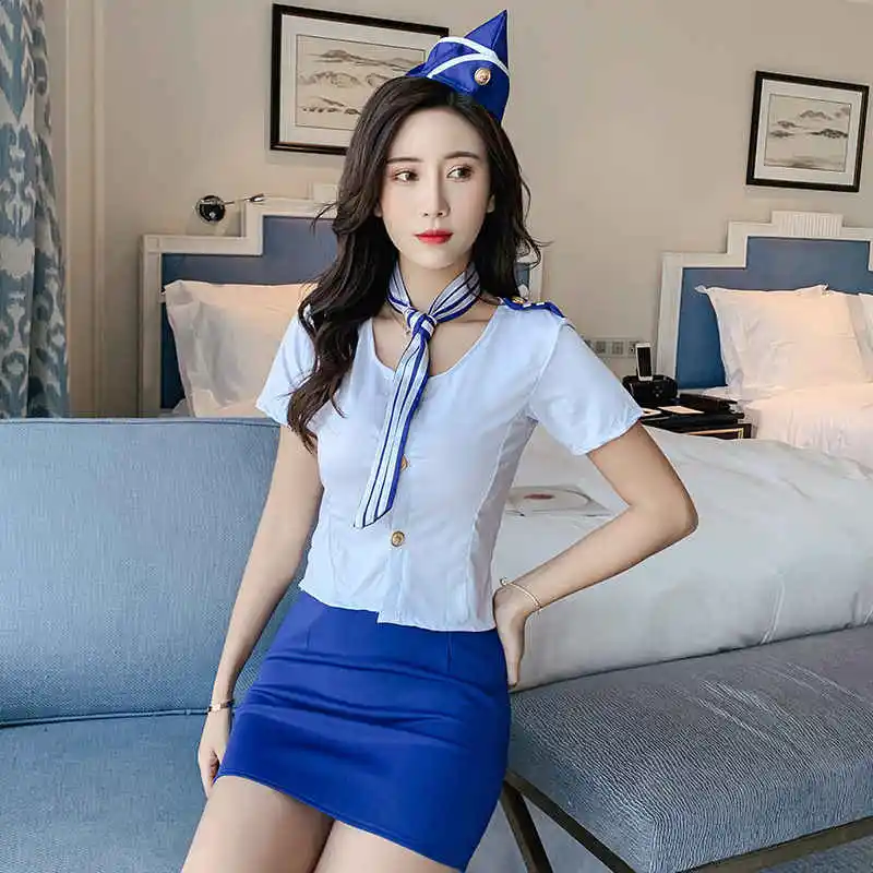 New Sexy Lingerie Female Round Neck Cardigan Button Sailor Policewoman Stewardess Small Fresh Uniform Cosplay Temperament Suit