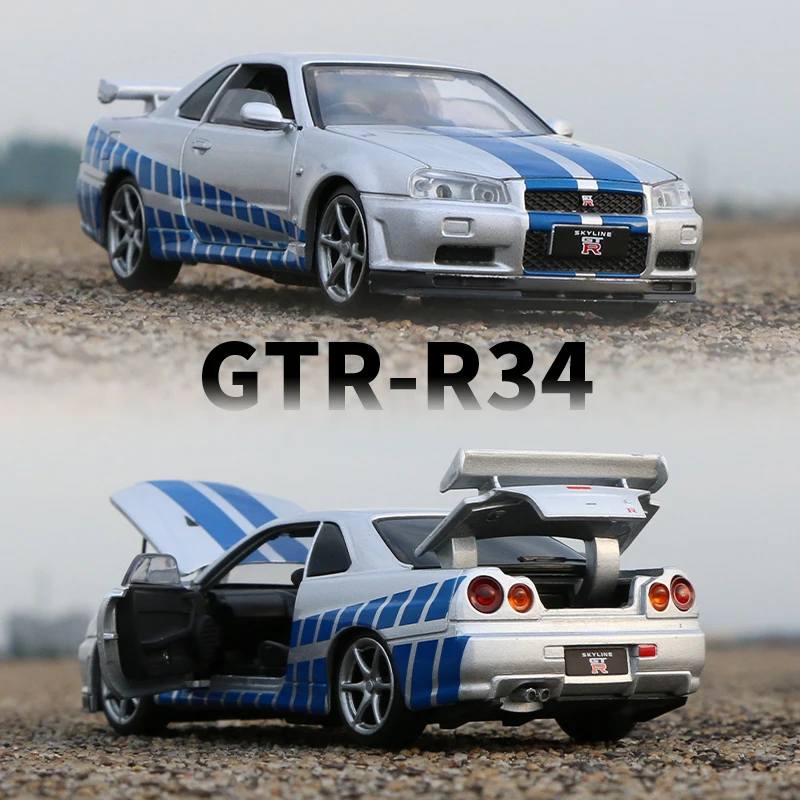 1:32 NISSAN GTR R34 Alloy Sport Car Model Diecasts & Toy Vehicles Toy Model Car Metal Collection High Simulation Childrens Gift