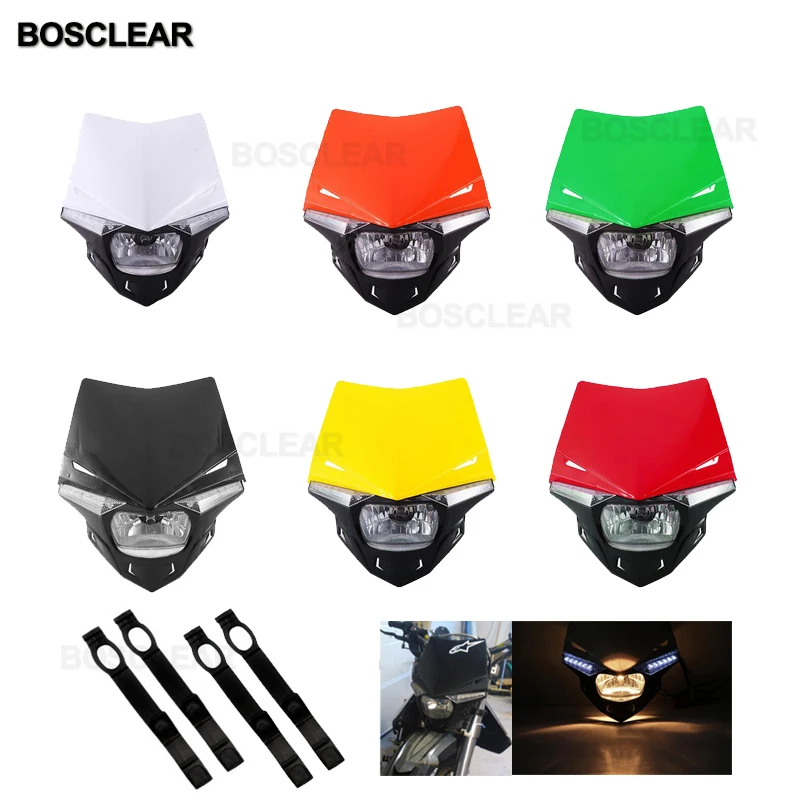 Universal Motorcycle Road Legal Streetfighter Enduro LED  Bulbs Headlight  Fairing  For HONDA XR CRF MTX XLR 250 450 200 bosclea