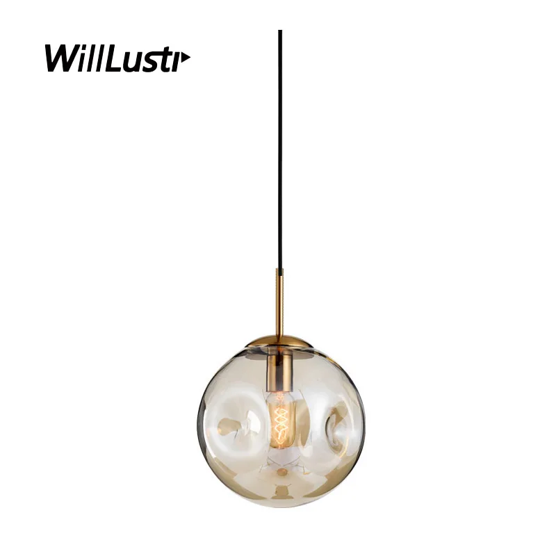 Glass Pendant Lamp Smoke Cognac Suspension Light Hotel Bar Cafe Bakery Bedroom Mouth Blown Concave Hanging Ceiling Chandelier