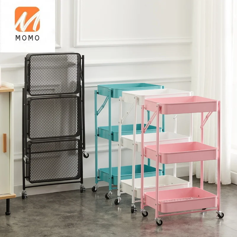 Movable Multi-purpose Home Storage 3 Tiers Metal Kitchen Vegetable Trolley Rolling Cart