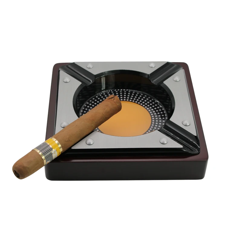 Red Wood Cigar Ashtray Metal Ash Tray Luxury Office Ashtray Deliacte Ashtray For Car With 4 Cigars Holder Ash Slot CL0304