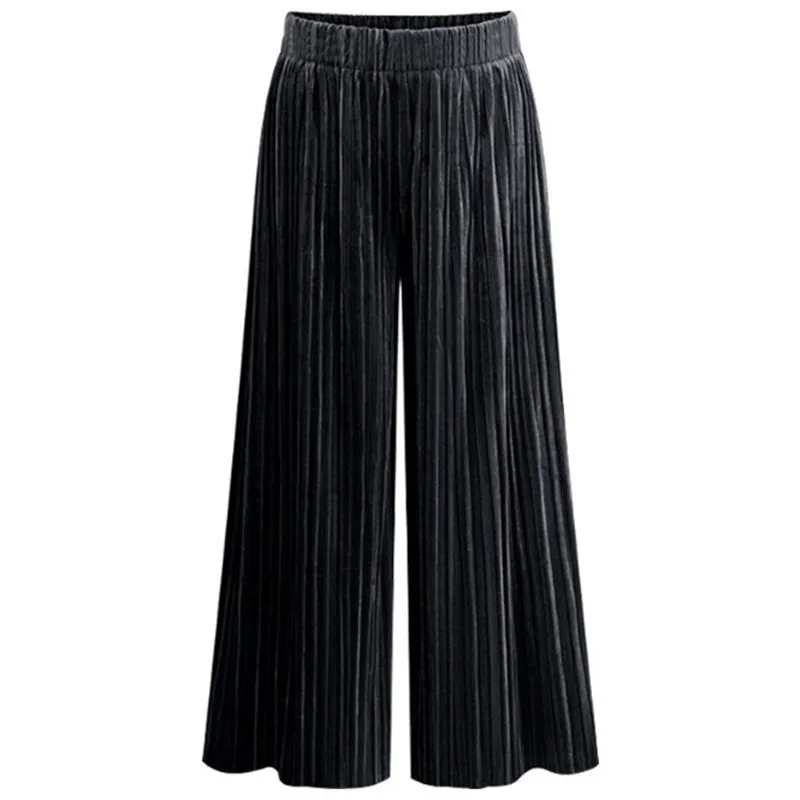 New Female Loose Streetwear High-Waist Wide Leg Pants 2019 Ankle Length Trousers Plus Size 6XL Women Casual Pleated Velvet Pants