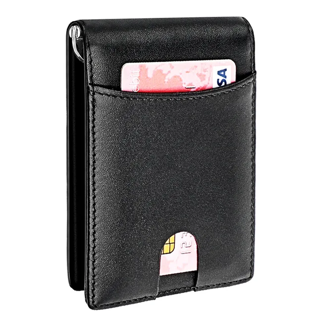 Nowy anty RFID mężczyźni prawdziwej skóry portfel na pieniądze Bifold marka mężczyzna torebka Billfold etui na dowód portfel z metalowy zacisk