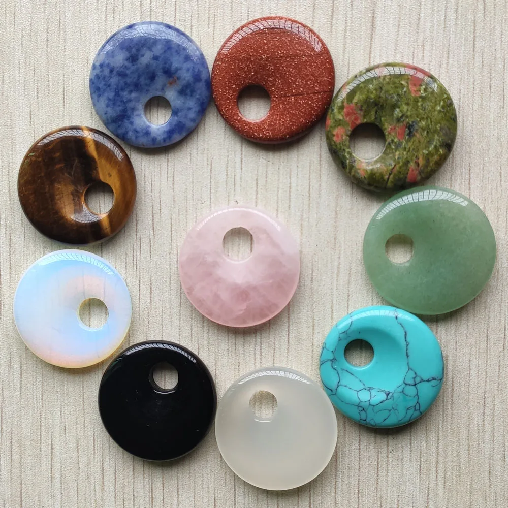 

Fashion natural stone mix gogo donut charm pendants beads 30mm for necklace Bracelet jewelry making Wholesale 10pcs/lot