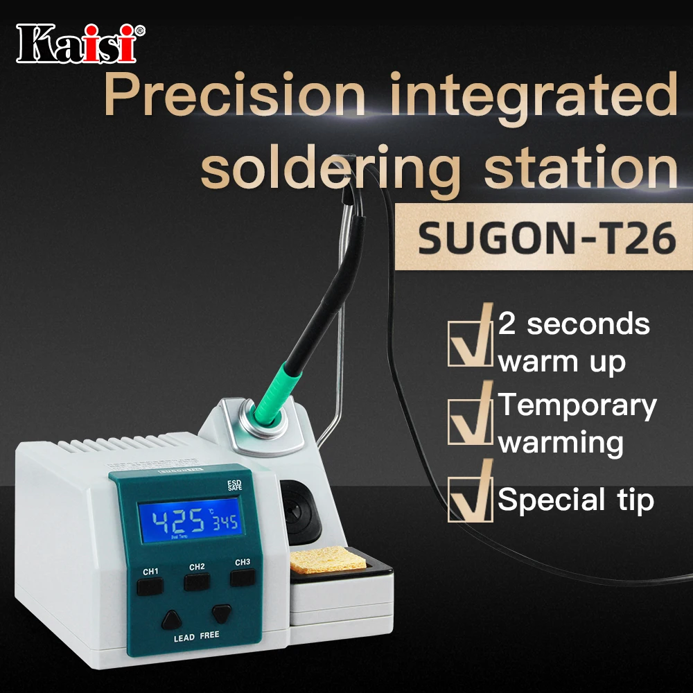 SUGON T26 Estacion Soldadura Función De Calentamiento Temporal Kit De Soldador+3PCS Iron Tips 80W Poder Estacion Soldadura