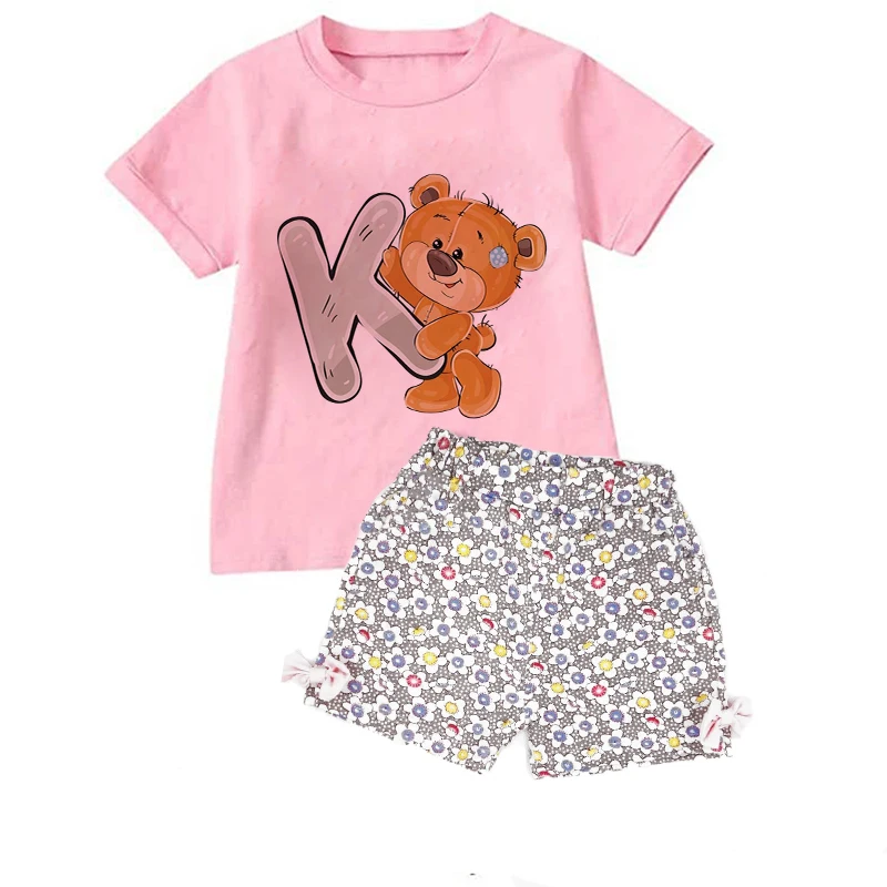 Children Clothes Fashion New Baby Girls Clothing Boys Sports T-Shirt Shorts 2Pcs/Sets Toddler Little Bear Letters Costume Kids