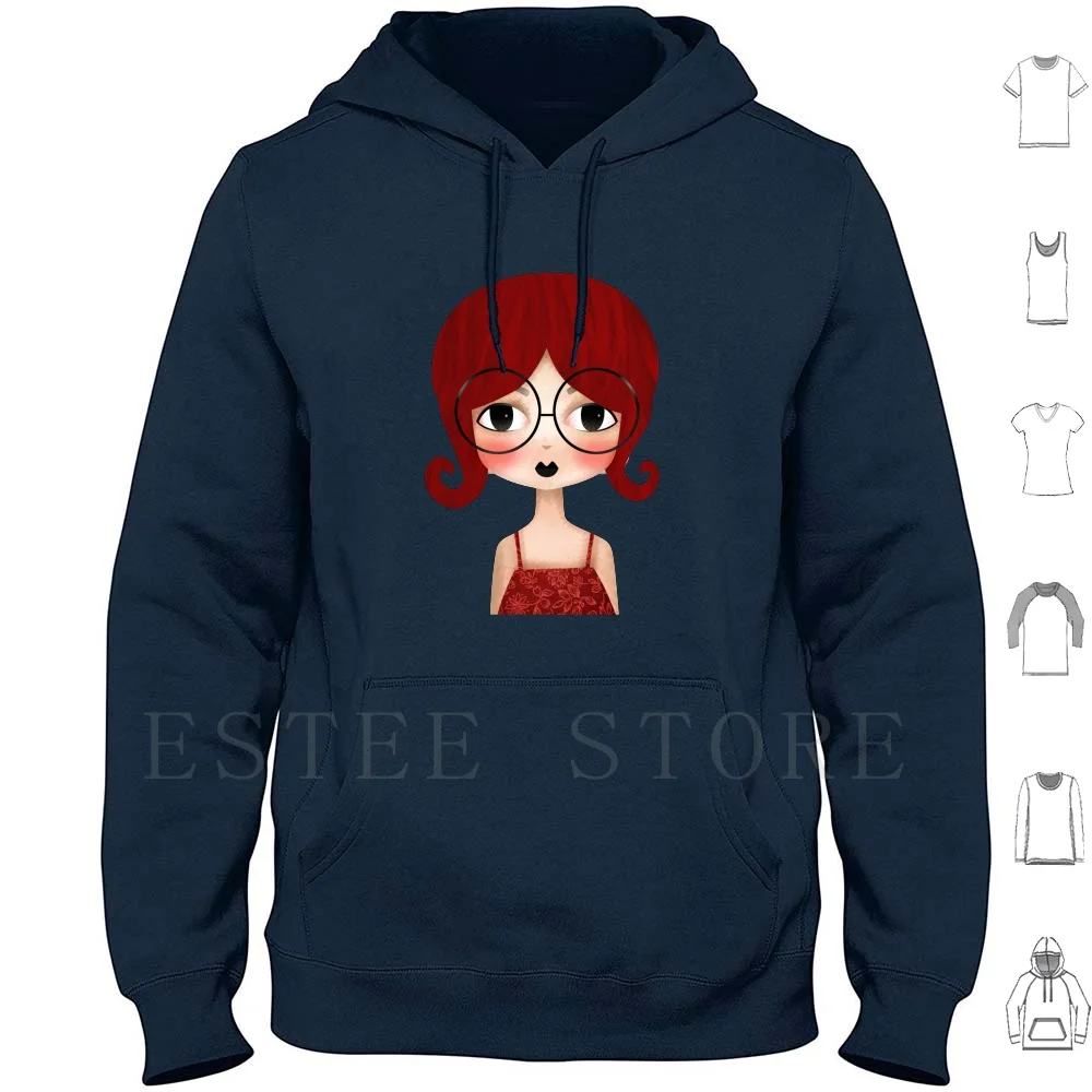 Cassy Hoodies Long Sleeve Redhead Red Girls Womens Face Cute Sunglasses Black Lips Big Eyes