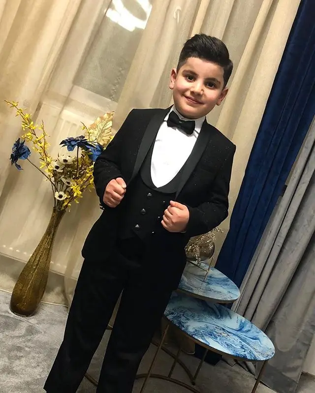 2020 Handsome Schwarz Jungen Formale Tragen Jacke Hosen 2 Stück Set Anzüge für Hochzeit Abendessen Kinder Kinder Smoking