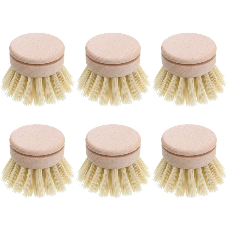 Washing Up Brush,Dish Brush,6 Pcs Replacement Brush Heads Wooden Cleaning Dish Brush Refillable Kitchen Beech