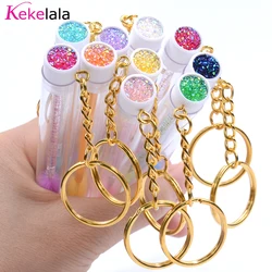 5pcs Reusable Eyelash Brush Tubes With Gold Keychain Sparkling Lash Mascara Wands In Tubes Container Lash Spoolies Comb Brushes