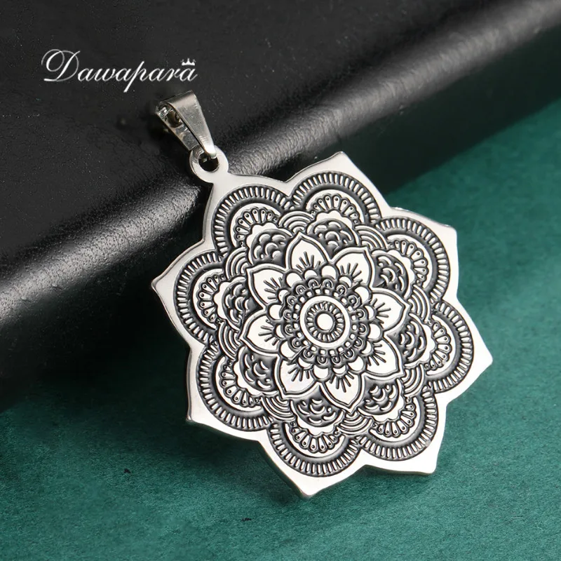 Dawapara Buddhism Mandala Yoga OM DIY Pendant for Necklace Religious Meditation Amulet Stainless Steel Jewelry Accessories