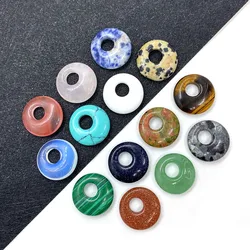 3 uds cuentas de piedra Natural cierre de Donut colgante con agujero oblicuo colgante de ojo de tigre DIY joyería hecha a mano collar encanto tamaño 18 mm