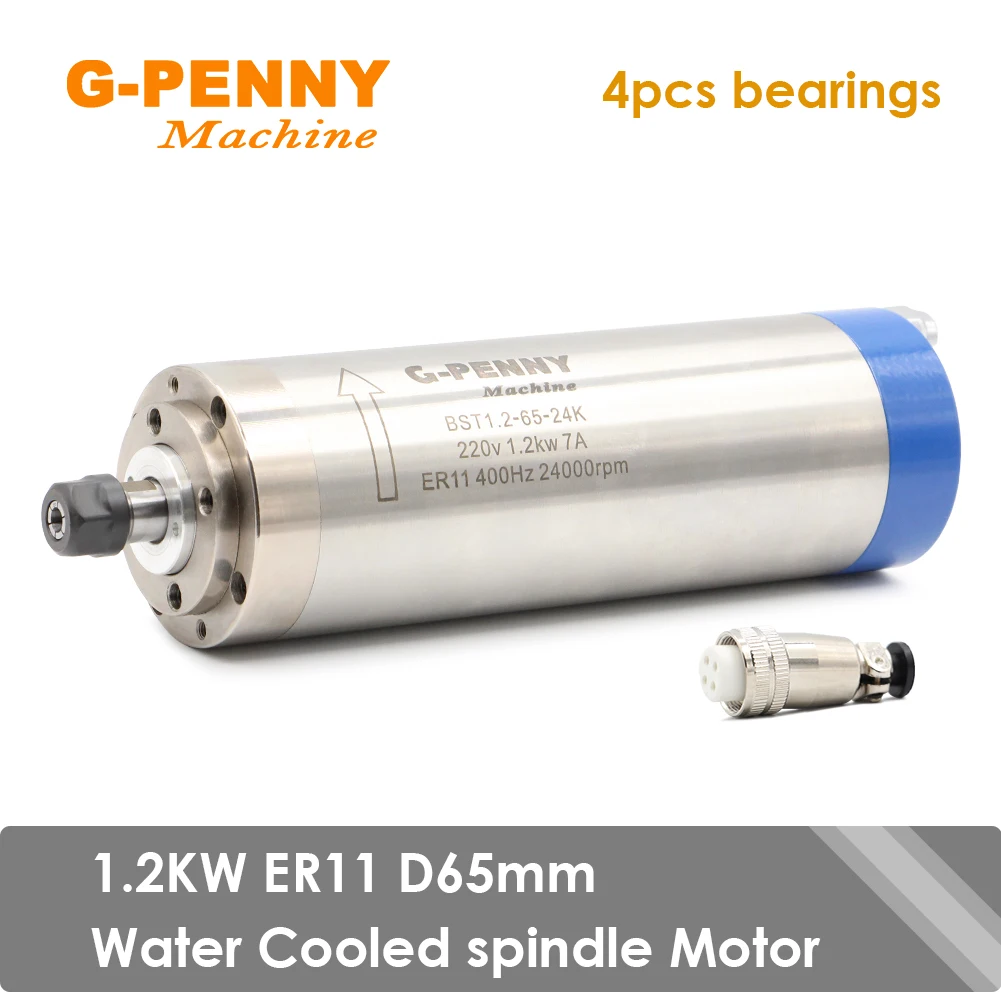 

G-Penny 1.2KW ER11 Water cooled spindle motor D65mm 400Hz Wood/Stone working spindle CNC Machine 4 pcs ball bearings