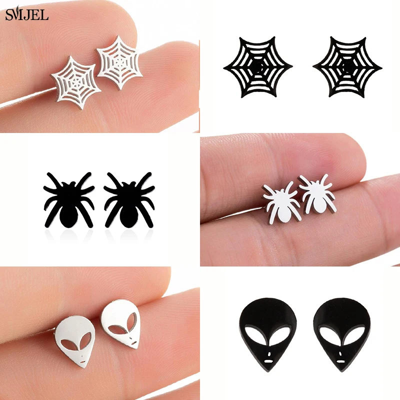 Punk Style Korean Cute Halloween Specter Spider Earrings for Women Jewelry Alien ET Web Net Earrings Xmas Accessories 2024