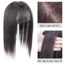 AOOSOO Long Straight Hair with Black Brown Hairpin Bangs High Temperature Fiber Hair Topper Clip In hair Extensions  2styles