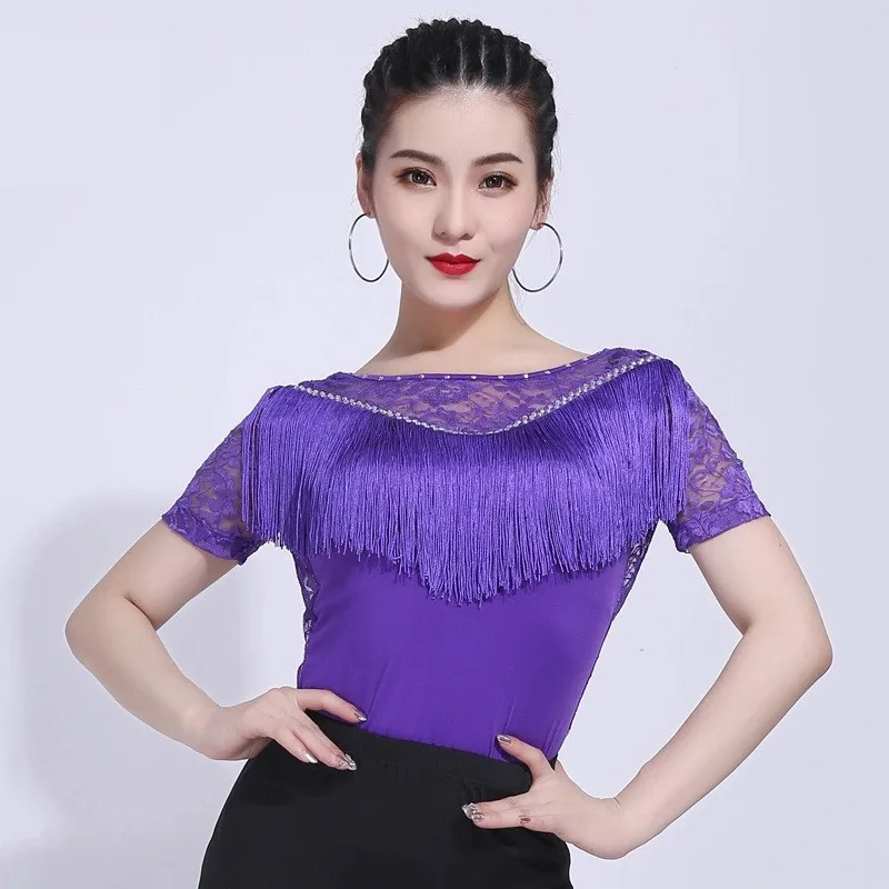 Woman Tassel Leopard Print Latin Dance Tops 2019 New Costume Samba Latin Ballroom Costume Tango Dance  Salsa Dance Clothes M-3XL