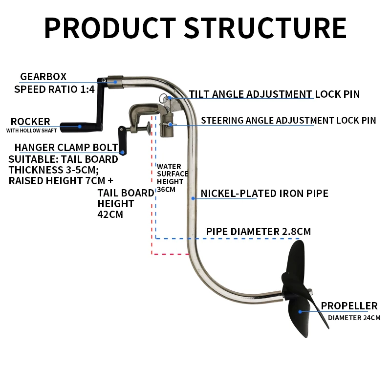 Hand-operated propeller, inflatable boat, plastic boat stern hanger, silent and energy-saving rubber boat outboard motor