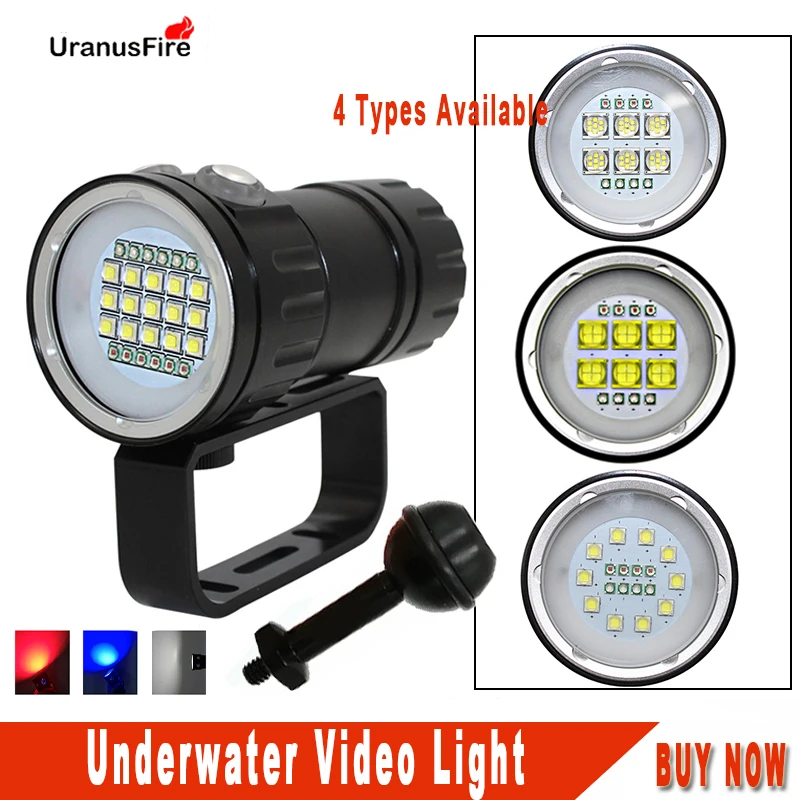 

Uranusfire LED waterproof diving flashlight video light XHP70 XM-L2 Photography torch underwater video lighting for diving