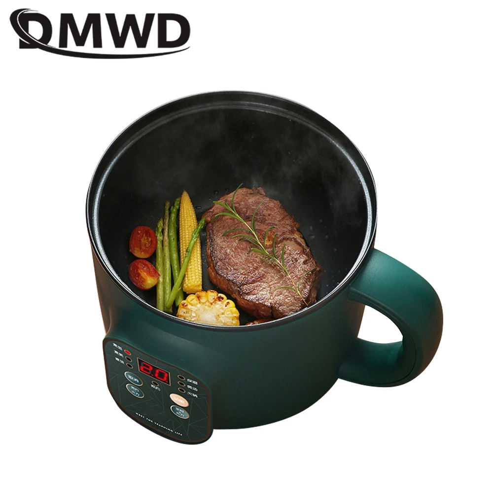 DMWD เครื่องทำอาหารไฟฟ้า1.7L หม้อหุงข้าว Mini ซุปหม้ออาหาร Steamer Multi-Function กระทะร้อนหม้อโจ๊ก Maker 110V 220V