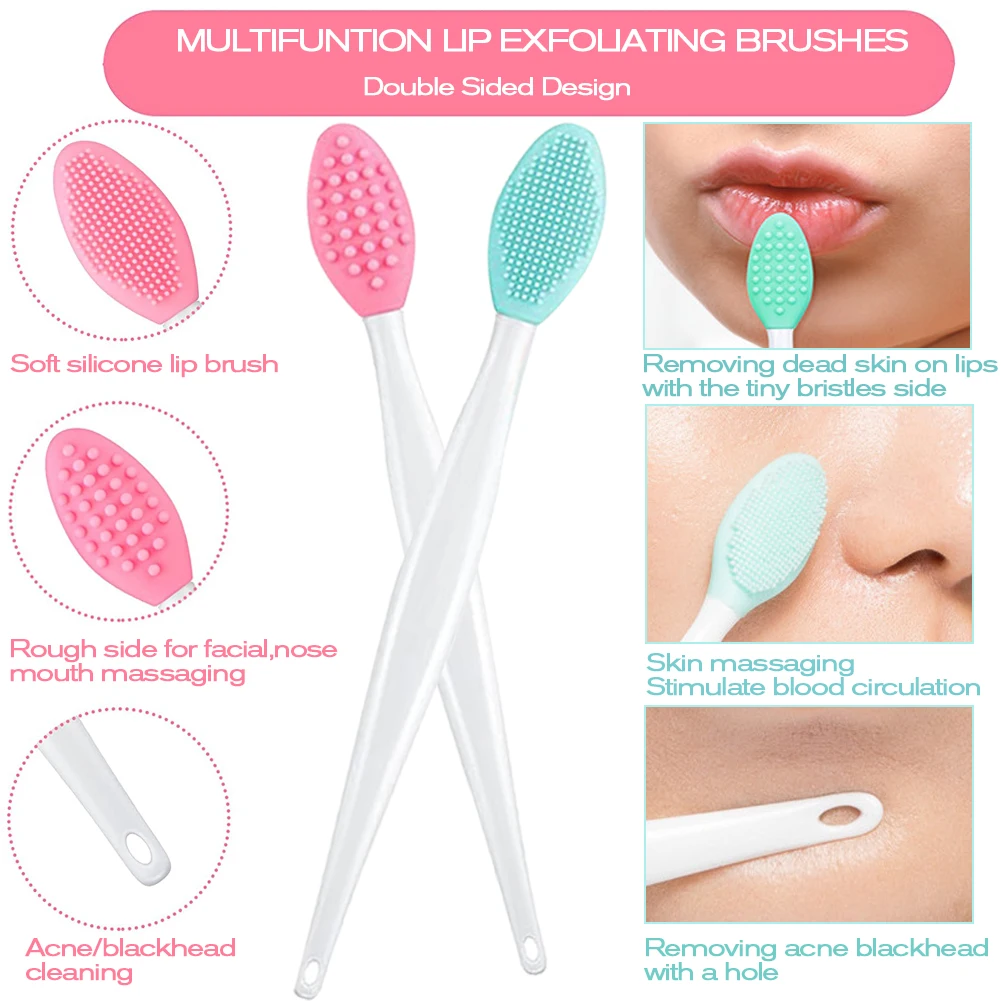 56Pcs Silicone Lip Brush Double Sided Soft Exfoliating Cleansing Lips and Nose Blackhead Facial Skin Beauty Massage Brush