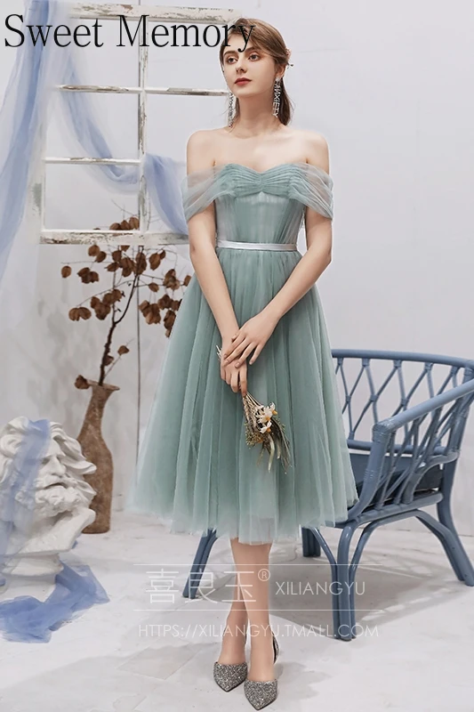 A070 Girls Vestidos Light Gray Pink Aqua Green Graduation Dresses Woman Gown Tulle Party Robe Bridesmaid Dress Sweet Memory