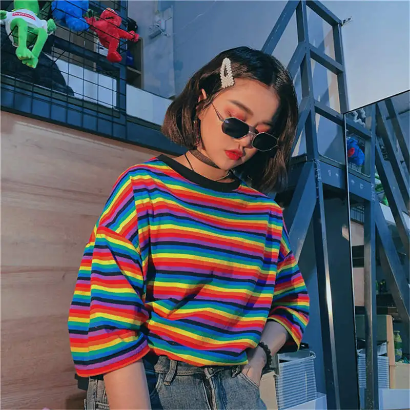 T-shirts Women Striped Summer Preppy Lovely All-match Aesthetic Tender Stylish Loose Harajuku Popular Ins Design Classic Chic