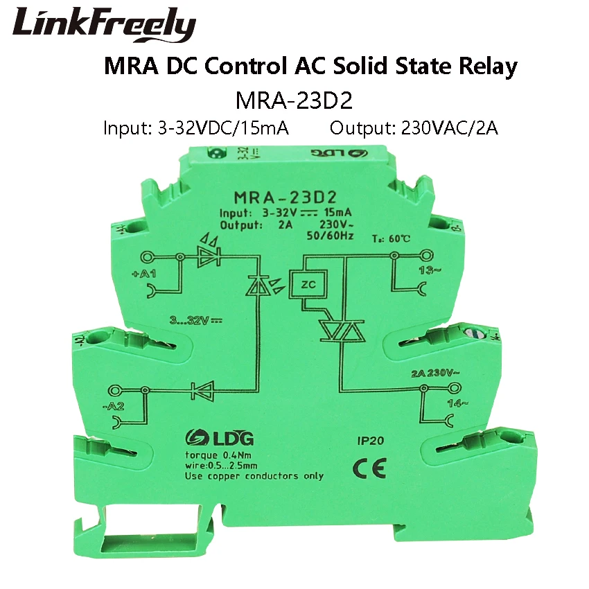 

MRA-23D2 2A SSR DC AC Solid State Relay Din Control Board Mini Input:3V 5V 12V 24V Smart Automation Switch Relay Module Box