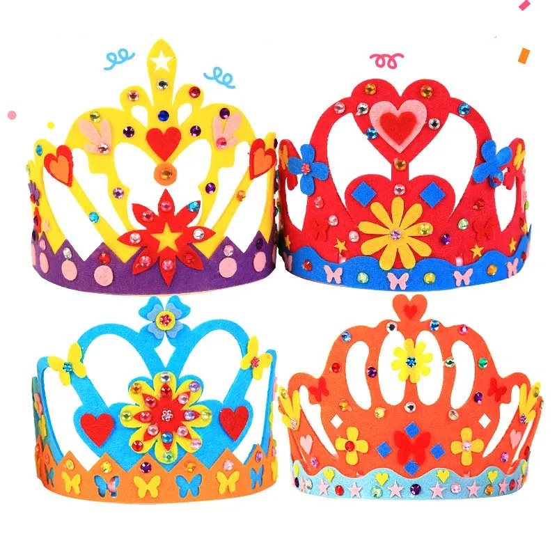 Non-woven diamond Crown Creative Flowers Stars Patterns Kindergarten Art Children DIY Craft Toys Party birthday Crown Gift