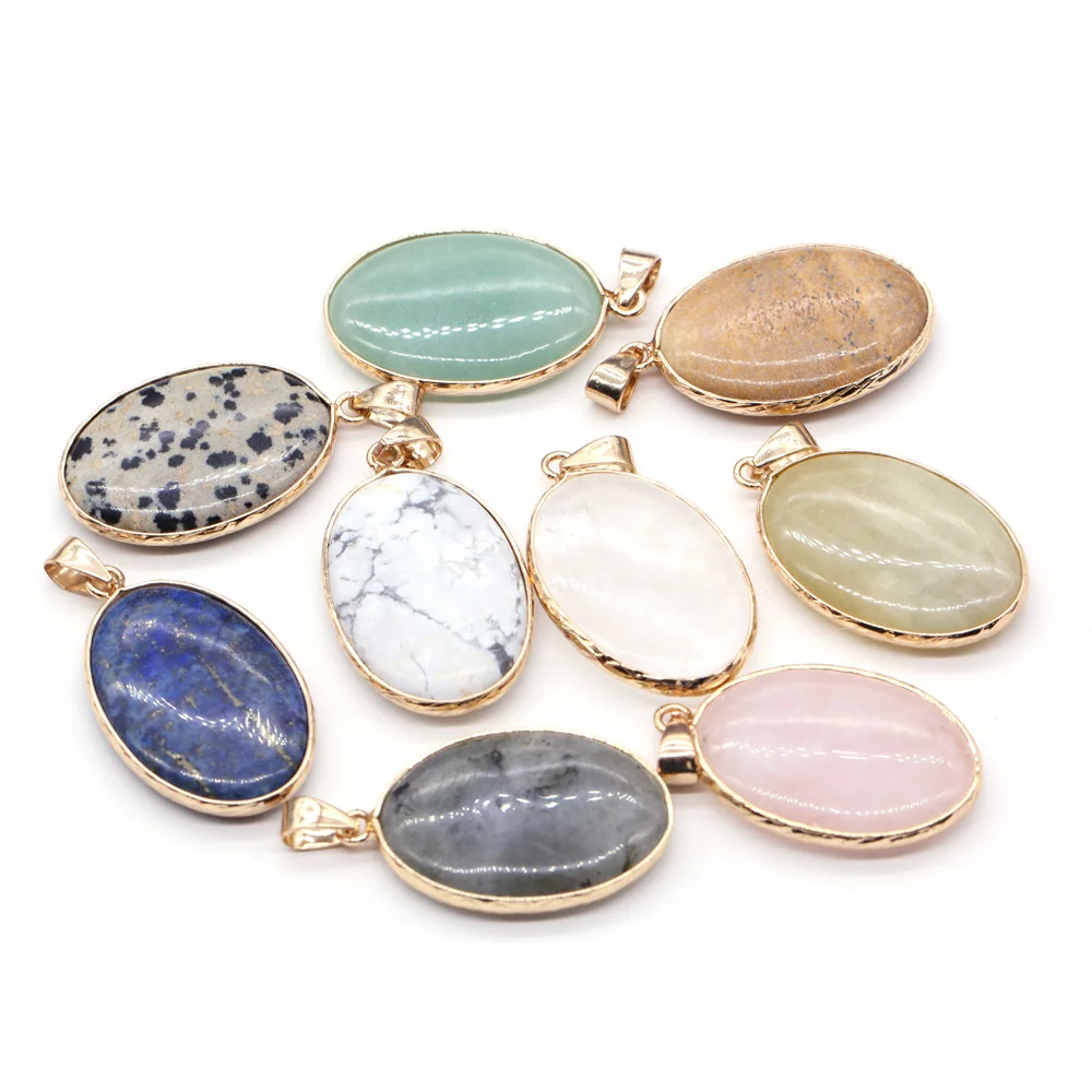 Natural Stone Oval Shape Pendant Rose Quartzs Picture Stone Necklace Pendant for Jewelry Making Necklace Size 22x35mm