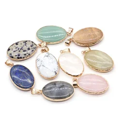 Natural Stone Oval Shape Pendant Rose Quartzs Picture Stone Necklace Pendant for Jewelry Making Necklace Size 22x35mm