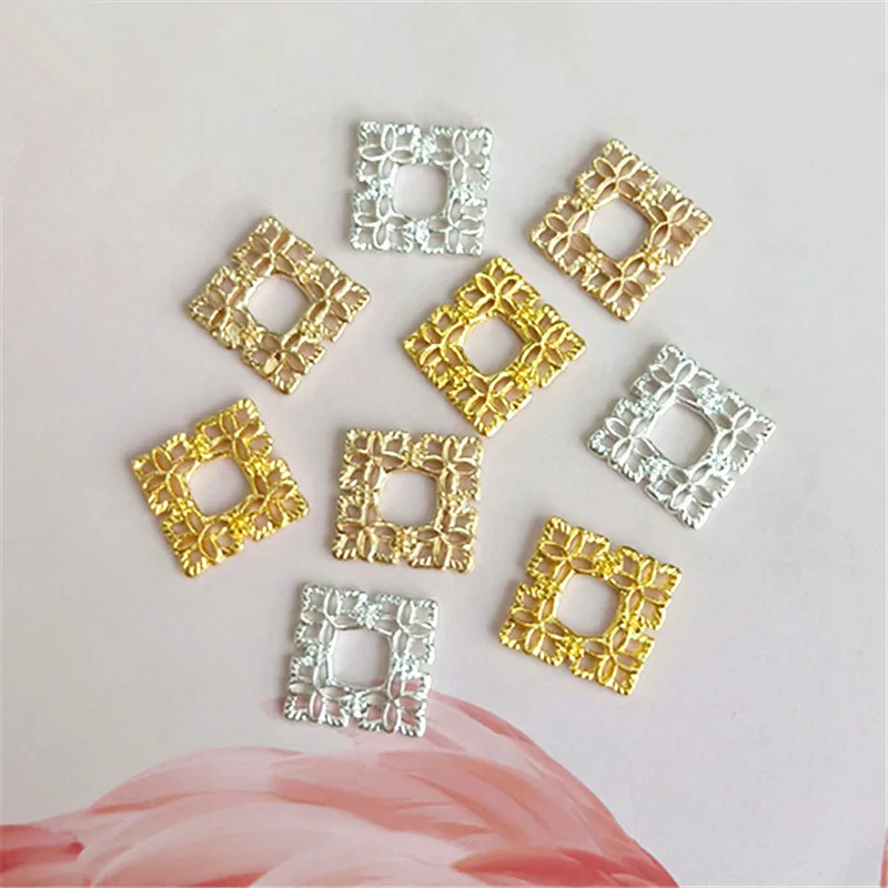 

20 pcs/lot Hollow Square Button Ornaments Earrings Jewelry Decorative Craft Supplies Embellishments Alloy Pendant Buttons