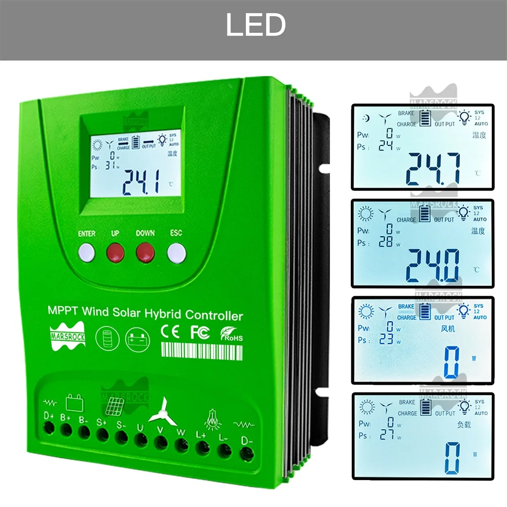 Imagem -02 - Mppt Híbrido Controlador Solar Turbina Eólica Bateria Equalizador com Descarga de Carga Display Lcd para Lifepo4 Toda a Bateria 2000w 12v 24v 48v