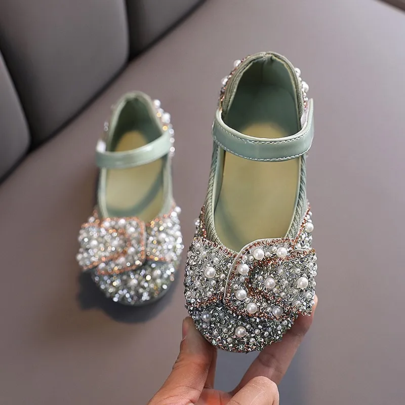 2024 New Childrens Shoes Pearl Rhinestones Shining Kids Princess Shoes Baby Girls Shoes For Party and Wedding