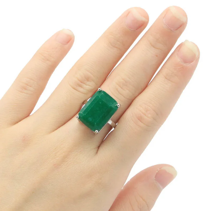 Buy 3 Get 1 Free 18x13mm Classic Rectangle Shape 18x13mm Real Green Emerald For Women Bride Wedding Fine Jewelry Silver Rings