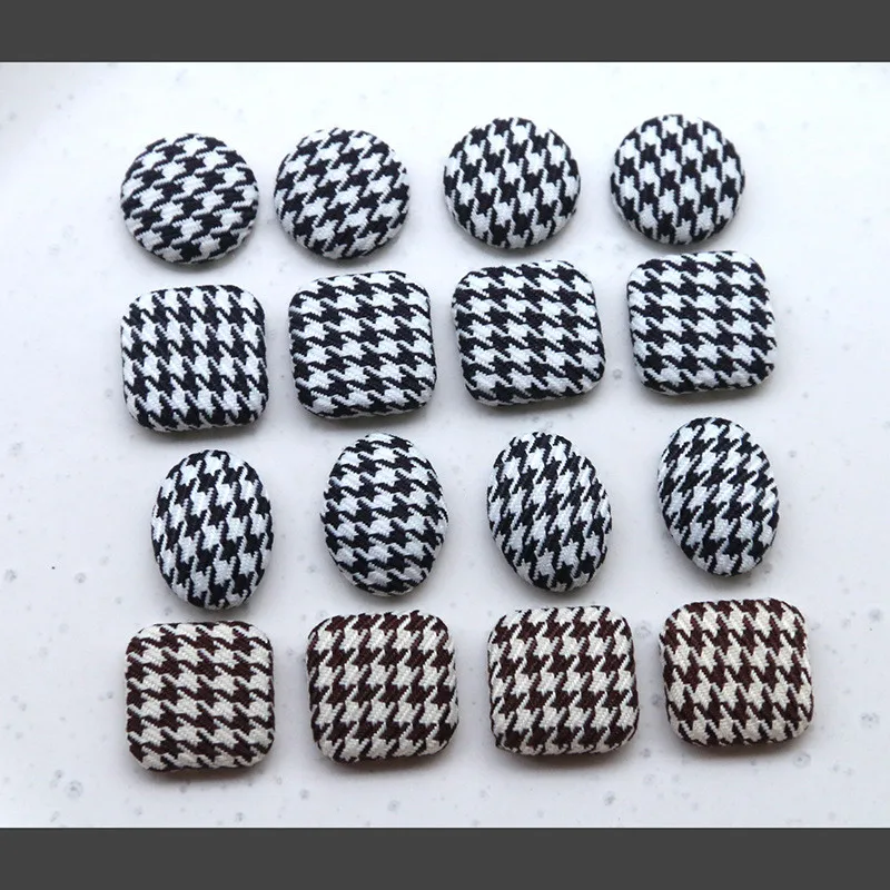 100pcs/lot color lattice pattern fabric rounds/oval/square shape flatback Cloth button beads diy jewelry earring/hair accessory