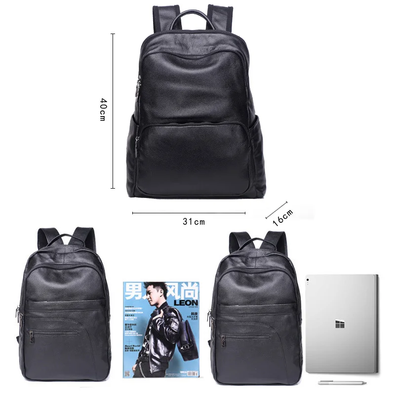 Zency Cowhide Leather Knapsack New Fashion Designer Backpack Daily Casual Women Rucksack Laptop Bag Anti-Theft Bag For Male