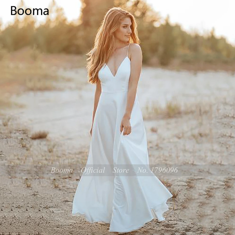 Vestidos de novia con perlas de marfil para mujer, vestidos de novia con cuello en V, mangas largas abullonadas, Espalda descubierta, tirantes finos, línea A, vestidos de novia de tul